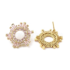 Pink Cubic Zirconia Sun Stud Earrings&nbsp;EJEW-Z019-24A-G