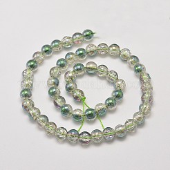電気メッキ合成クラッククオーツビーズ連売り  ラウンドハーフレインボーメッキ  ダークシーグリーン  8mm  穴：1mm  約50個/連  15.7インチ&nbsp;EGLA-J067-8mm-HR02