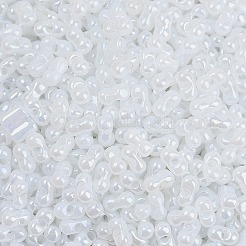 不透明色光沢ガラスシードビーズ  丸い穴  ピーナッツ  ホワイト  3.5x6x3.5mm  穴：0.8mm  約100個/10g&nbsp;X1-SEED-K010-04D