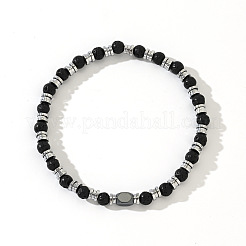 Natural Lava Rock Round Beaded Stretch Bracelets for Men&nbsp;QH2460