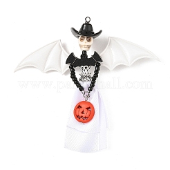 ハロウィンの魔女のペンダント  コウモリの羽のチャーム  合成ターコイズスカル付き  木製のカボチャとサテンのドレス  ミックスカラー  89.5x100x26mm  穴：3mm&nbsp;PALLOY-JF06032