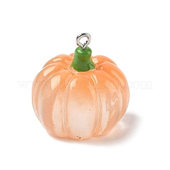 ハロウィン透明樹脂ペンダント  プラチナ鉄フープ付き  カボチャ  26x25x25.5mm  穴：2mm&nbsp;CRES-B024-01P-04