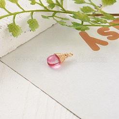 クリアガラスペンダント  銅線巻きペンダント付き  ティアドロップ  18KGP本金メッキ  ミックスカラー  13.5x6x5mm  穴：1.5mm&nbsp;PALLOY-JF00560