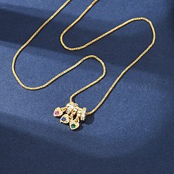 真鍮パヴェのカラフルなキュービックジルコニアペンダントベネチアンチェーン調節可能なスライダーネックレス  18KGP本金メッキ  ラックめっき  長持ちメッキ  カドミウムフリー＆鉛フリー  ハート  19.17インチ（48.7cm）&nbsp;NJEW-D348-03E-G