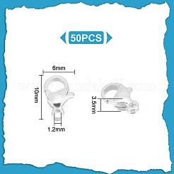 304ステンレススチール製ロブスタークロウ留め金50個  925銀メッキ  10x6x3.5mm  穴：1.2mm&nbsp;STAS-UN0050-09