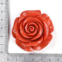 合成珊瑚で染めた彫刻された花のコネクターチャーム  レッドオレンジ  52x50x24mm  穴：1.3mm&nbsp;CORA-M001-01