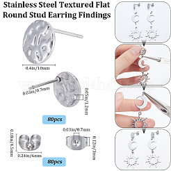 80Pcs 201 Stainless Steel Textured Flat Round Stud Earring Findings&nbsp;STAS-SC0008-50