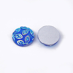 樹脂カボション  花付きフラットラウンド  ブルー  12x3~3.5mm&nbsp;CRES-T012-03H