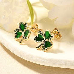 Clover Brass Micro Pave Cubic Zirconia Stud Earring&nbsp;EJEW-C126-01G