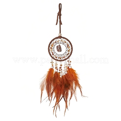Iron Gemstone Woven Web/Net with Feather Pendant Decorations&nbsp;AJEW-A047-01
