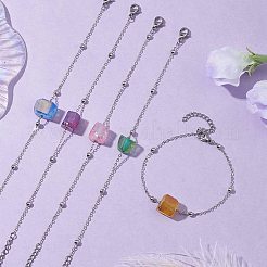 電気メッキ天然石クォーツビーズブレスレット  女性用304ステンレスジュエリー  ステンレス鋼色  7-1/8~7-1/4インチ（18~18.4cm）&nbsp;BJEW-JB10708