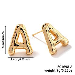 真鍮製スタンドピアス  ゴールドカラー  文字a  17x14mm&nbsp;UV9543-1