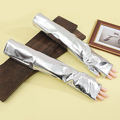 ポリエステル製ロング指なし手袋  女性用コスチュームコスプレ用メタリックグローブ  銀  415x110x1.5mm&nbsp;AJEW-WH20018-117A
