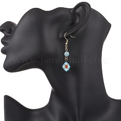 Handmade Glass Seed Beaded Window Lattice Pattern Dangle Earrings&nbsp;EJEW-MZ00560-03