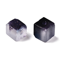 金色のグリッターパウダー入りフロストガラスビーズ  ツートン  キューブ  ブラック  7x6x6mm  穴：1.4~1.5mm  約：1818個/ 1000 G&nbsp;DGLA-NH001-6mm-01B