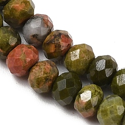 天然石ユナカイトビーズ連売り  多面カット  ロンデル  4~4.5x3~3.5mm  穴：0.7mm  約122~130個/連  14.96''（38cm）〜15.35''（39cm）&nbsp;G-D347-B08