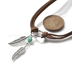 Bohemian Style Alloy Feather with Synthetic Turquoise Pendant Choker Necklaces for Women&nbsp;NJEW-G158-01B