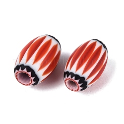 手作りのミルフィオリガラス樽ビーズ  シェブロンビーズ  シングルフラワーデザイン  レッドオレンジ  22~25x13~17mm  穴：2.5~4.5mm&nbsp;LA-N002-15A