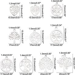 ステンレススチールペンダント  命の木  ステンレス鋼色  15.5~20x15.5~16x1mm  穴：1.2~1.8mm  10個/箱&nbsp;STAS-UN0008-43P