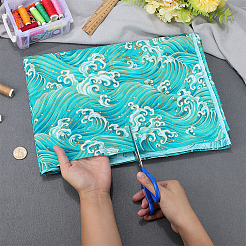 和風の綿織物  服装アクセサリー  海の波模様  空色  1000x1500x0.5mm&nbsp;DIY-WH0671-277A