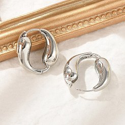 女性のための真鍮のフープピアス  ティアドロップ  プラチナ  24.5x8.5mm&nbsp;EJEW-U041-09P