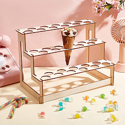 3-Tier Wooden Ice Cream Cone Display Risers&nbsp;ODIS-WH0017-090