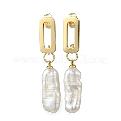 Brass Dangle Stud Earrings with Natural Keshi Pearl&nbsp;EJEW-JE06985