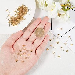 304ステンレススチールボールスタッドピアス金具  ループとイヤーナット付き  ラウンド  ゴールドカラー  74x72x17mm&nbsp;STAS-UN0003-32G