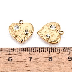 304ステンレススチールクリスタルラインストーンハートチャーム  イオンプレーティング（ip）  18KGP本金メッキ  13.5x13x3mm  穴：1.6mm&nbsp;STAS-T071-18G