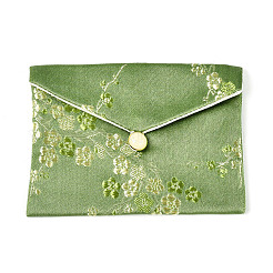梅の花の刺繍入りシルク布封筒、スナップボタン付きジュエリー収納バッグ  長方形  ミックスカラー  9.5~10.5x11.5~12.5x0.9~1cm&nbsp;ABAG-N008-10x12-D01