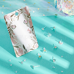 40個 4スタイル 304ステンレススチールスタッドピアスセッティング  40個のプラスチック製イヤーナット付き  月と花とフラットラウンドとハート  銀  トレイ：3mm  7~9x7.5~9mm  ピン：0.7mm  10個/スタイル&nbsp;STAS-DC0007-37