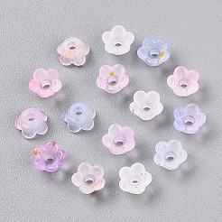 つや消し透明なアクリルビーズ  花  金箔  ラベンダー  5.5~6x3mm  穴：1.5mm  約1086個/50g&nbsp;X-OACR-N137-72C