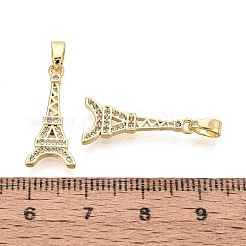 真鍮マイクロパヴェクリアキュービックジルコニアペンダント  エッフェル塔のチャーム  ゴールドカラー  20x9x1.5mm  穴：5x2mm&nbsp;KK-T080-74G