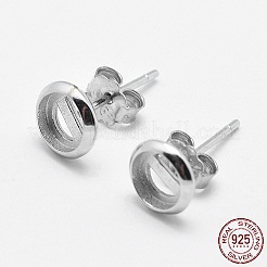 925スターリングシルバー製スタッドピアスパーツ  フラットラウンド  銀  6.5x1.5mm  トレイ：5mm  ピン：0.6mm&nbsp;STER-F032-02S