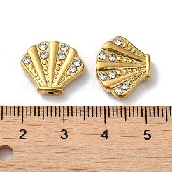 304ステンレススチールクリスタルラインストーンビーズ  ホタテ貝の形  18KGP本金メッキ  13.5x16x4mm  穴：1.2mm&nbsp;STAS-I203-03A-G