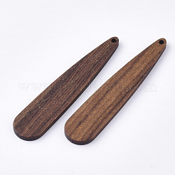 未染色のクルミ材の大きなペンダント  ティアドロップ  サドルブラウン  52x11x3mm  穴：1.4mm&nbsp;X-WOOD-T023-03