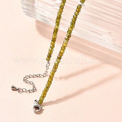 女性用ファセットロンデル天然ペリドットビーズネックレス  ラックメッキ真鍮エンドチェーン付き  長持ちメッキ  鉛フリー＆カドミウムフリー  プラチナ  15.75インチ（40cm）&nbsp;NJEW-M048-03
