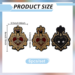 6Pcs Heart with Bee Polyester Sequins Patches&nbsp;PATC-GA0001-92
