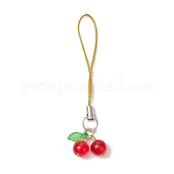 チェリーガラス＆アクリル携帯ストラップ  携帯アクセサリー  レッド  75.5mm&nbsp;HJEW-JM02933-01
