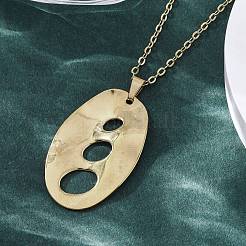 Hollow Textured Oval 304 Stainless Steel Pendant Necklaces&nbsp;NJEW-M096-24G