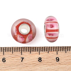 ランプワークと真鍮芯のヨーロピアンビーズ  大穴ビーズ  ロンデル  ファイヤーブリック  15x7.5mm  穴：4mm&nbsp;LAMP-P019-01P-05