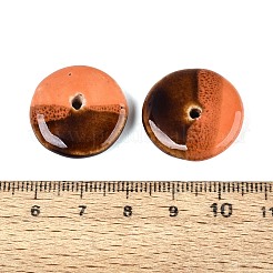 手作りのヴィンテージ磁器ビーズ  ファンシーアンティーク施釉磁器  ディスク  サンゴ  21~22x4.5~7mm  穴：1.8~2mm&nbsp;PORC-N013-08C