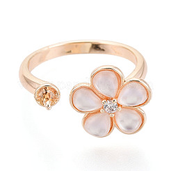 Flower Brass Micro Pave Clear Cubic Zirconia & Shell Cuff Ring Settings&nbsp;KK-T076-75G