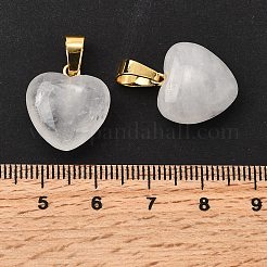 天然石クオーツクリスタルペンダント  ロッククリスタルペンダント  ゴールデントーン真鍮パーツ  ふわふわハートチャーム  18x15~15.5x6~8mm  穴：6x3mm&nbsp;G-I311-A12-G