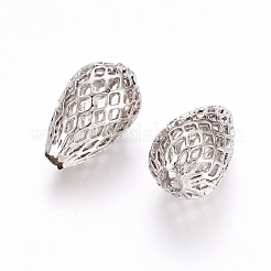 ラックメッキ真鍮細工ビーズ  カドミウムフリー＆鉛フリー  中空  ティアドロップ  プラチナ  15x10mm  穴：3mm&nbsp;X-KK-D530-09P