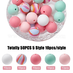 50 個 5 スタイルラウンドシリコンビーズ  ミックスカラー  15mm  10個/スタイル&nbsp;SIL-YW0001-22