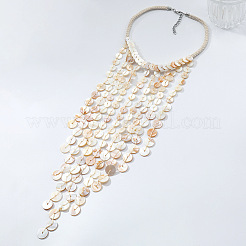 Resin Disc Long Tassel Cotton Rope Bib Necklaces with Alloy End Chains for Women&nbsp;FS-WG31146-01