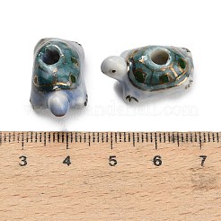 手作りの陶器ビーズ  手描き  カメ  22x13x9.5~11mm  穴：4mm&nbsp;PORC-L084-02B
