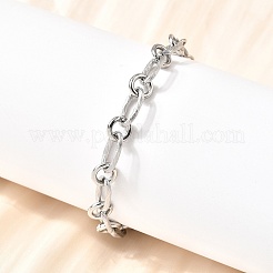 304ステンレススチールリンクチェーンブレスレット女性男性用  オーバル  ステンレス鋼色  6-7/8インチ（17.4cm）&nbsp;BJEW-A050-01P