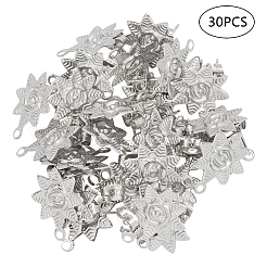 304ステンレススチールスタッドピアス金具  ループとピアスバックキャッチ付き  花  ステンレス鋼色  20x17mm  穴：1.8mm  ピン：0.8mm  30個/箱&nbsp;STAS-UN0008-06P
